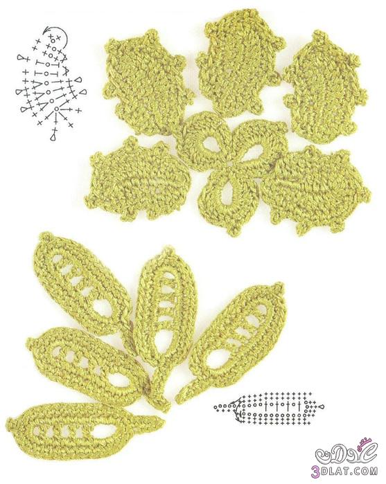اشكال عديده بالكروشية لاوراق الشجر والورود والاغصان