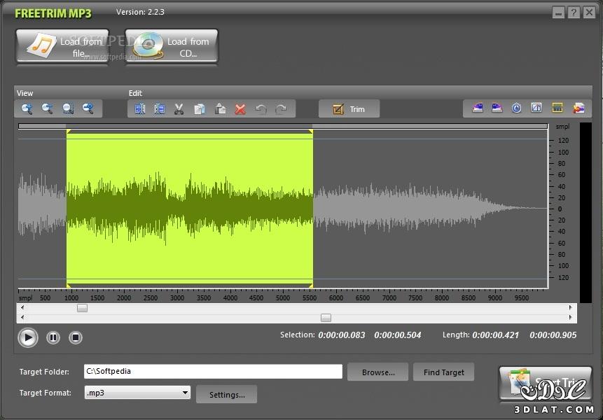 FreeTrim MP3 2.2.3 لتحرير وقص وتحويل وعمل مؤثرات علي الملفات الصوتية على اكثر من سيرفر
