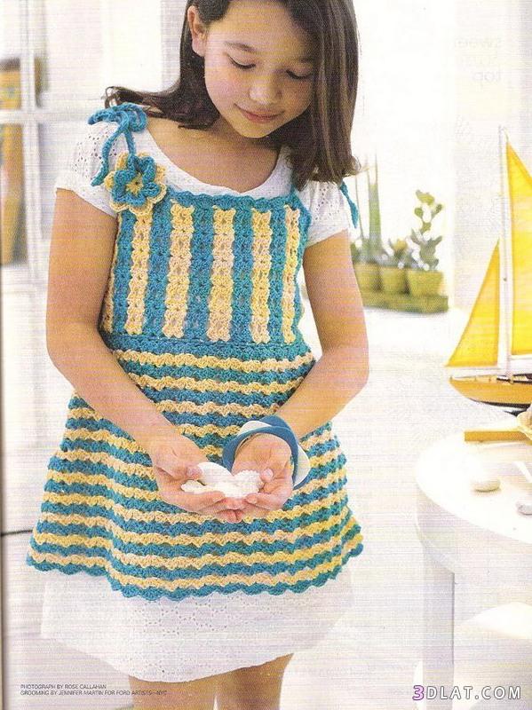فستان كروشية لطفلة سهل وبسيط بالباترون