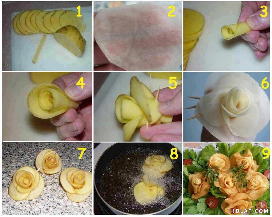 فكرة جميلة لتقديم البطاطس بشكل وردات