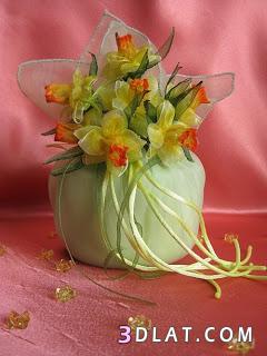 طريقه عمل زهرات النرجس بالارجنزا,طريقه صنع زهور النرجس بالقماش,تزيين هداياك بزهو