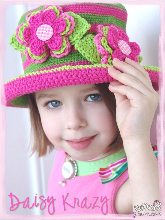 قبعات بالكروشيه روعه صور قبعات للبنوتات جميله جدا قبعات للاطفال بالوان رائعه