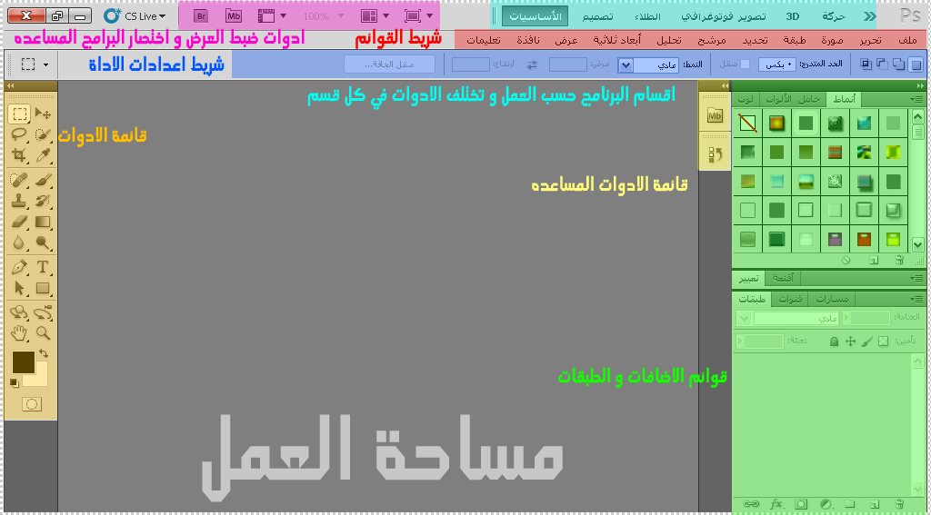 الدرس (1)  من دورة الفوتوشوب للمبتدئين ~ شرح واجهة البرنامج