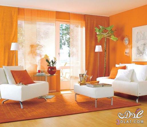 ديكورات غرف جلوس باللون البرتقالى , ديكورات عصريه باللون البرتقالى , غرف انتريه