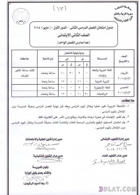 جدول امتحان الترم الثاني محافظة المنوفية 2024 للمرحلة الابتدائية العام اللغ