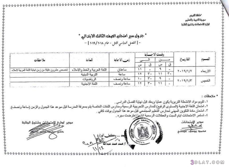 جدول امتحان الترم الأول محافظة الفيوم 2024 للمرحلة الابتدائية العام اللغات