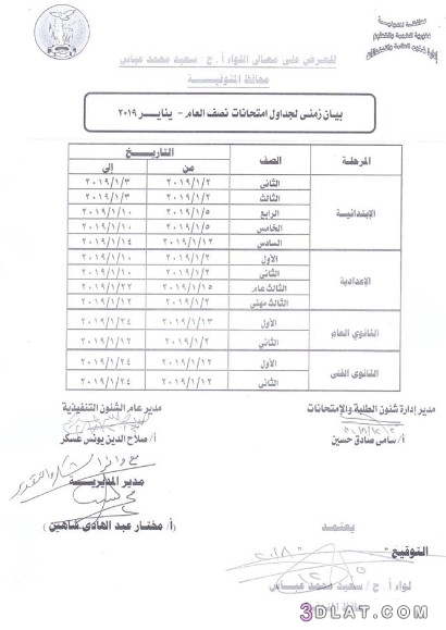 جدول امتحان الترم الأول محافظة المنوفية 2024 للمرحلة الابتدائية العام اللغا