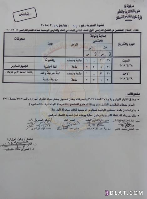 جدول امتحان الترم الثاني محافظة قنا 2024 للمرحلة الابتدائية العام اللغات