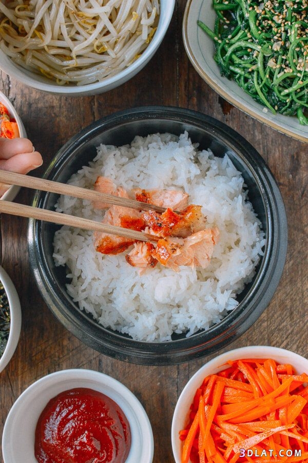 أرز مع السلمون على الطريقة الكورية بالصور