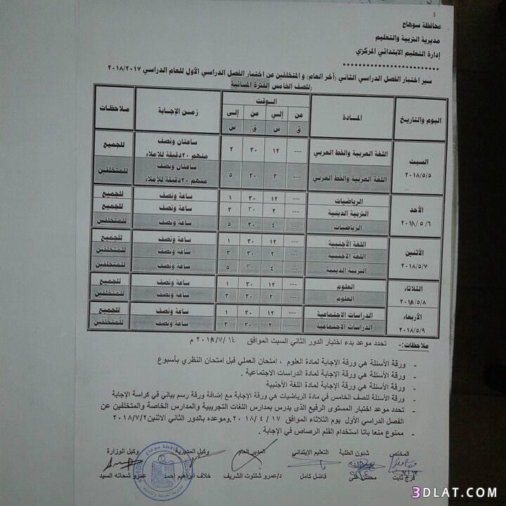 جدول امتحان الترم الثاني محافظة سوهاج 2024 للمرحلة الابتدائية العام اللغات