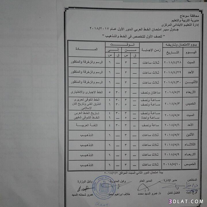 جدول امتحان الترم الثاني محافظة سوهاج 2024 للمرحلة الابتدائية العام اللغات