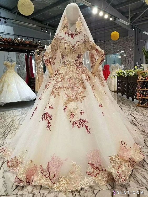 فساتين زفاف وخطوبة للمحجبات 2024 أجمل الفساتين باكمام طويله فساتين زفاف بت