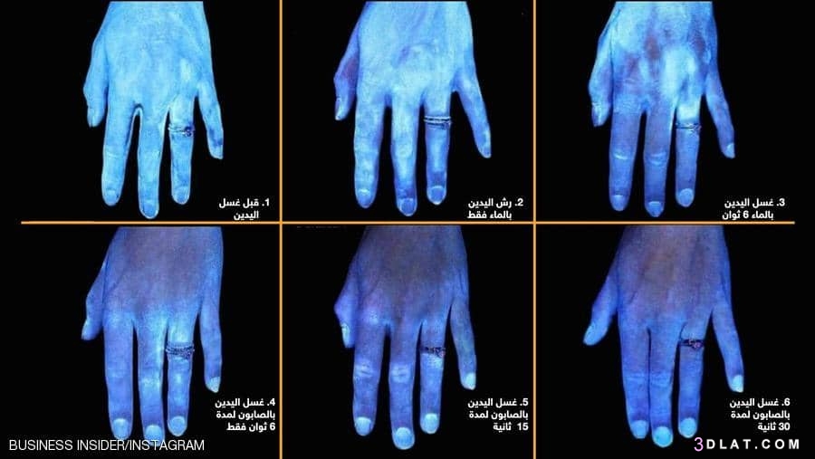 6 صور تكشف ما يفعله الماء والصابون بجراثيم اليد، يوصي خبراء الصحة، بالمواظ