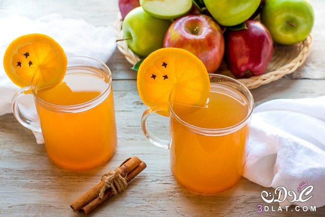 طريقه عمل عصير البرتقال والتفاح بالقرفه ,مشروب سايدر الساخن بالصور