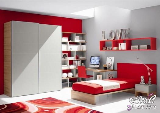 غرف نوم أولاد روعة , غرفة نوم أولاد بالأحمر والرمادي الفاتح , غرفة نوم للأولاد ز