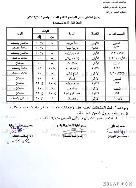 جداول امتحانات الدبلومات الترم الثاني محافظة الوادي الجديد 2024