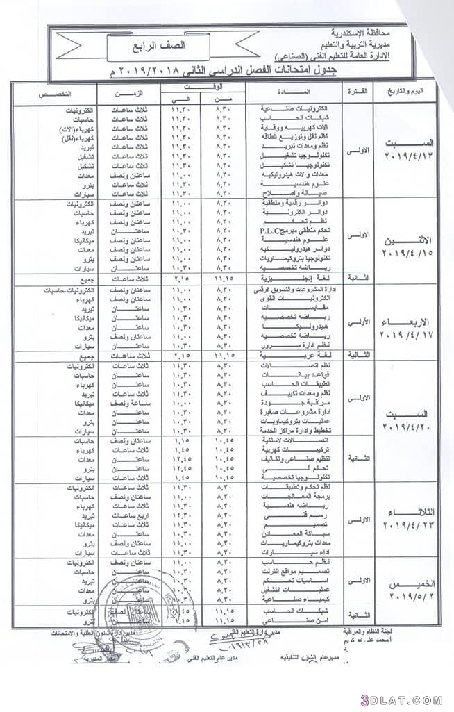 رد: جداول امتحانات الدبلومات الترم الثاني محافظة الاسكندرية 2024