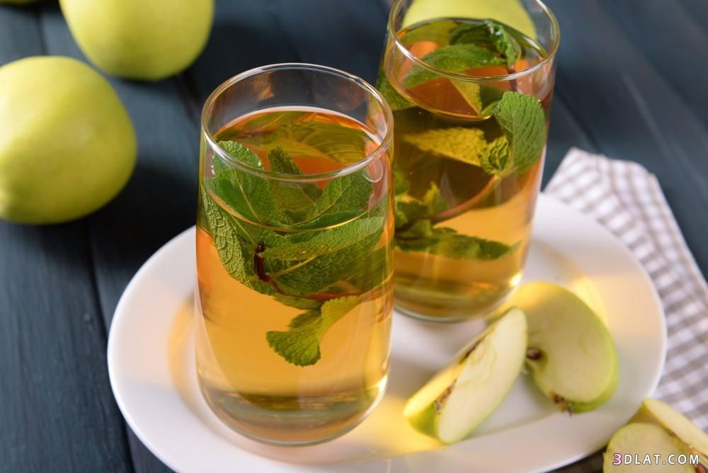 شاي بالتفاح والنعناع  , مشروب  بالتفاح والنعناع , طريقة عمل  شاي التفاح بالنعناع