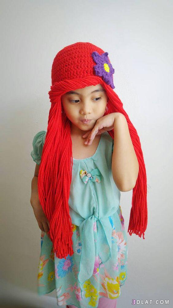 افكار جديدة لطواقي اطفال من الكروشيه2024,أحدث أشكال القبعات على شكل شعر للصغار2024,طو