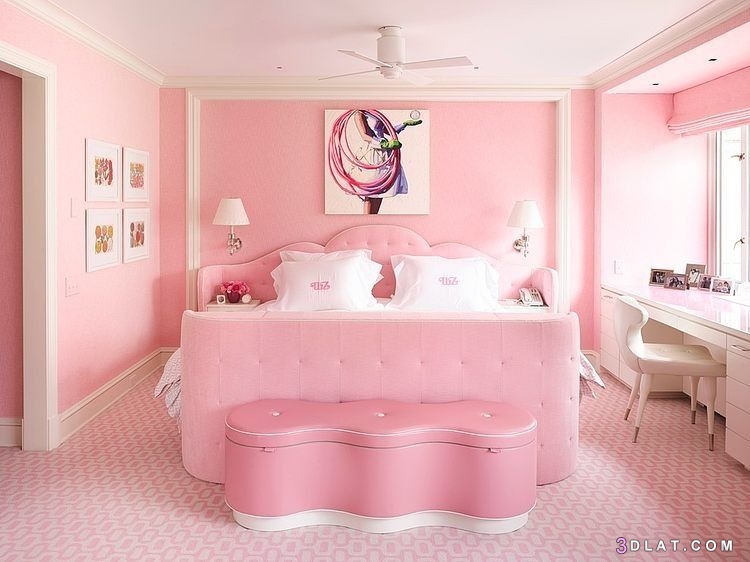 غرف نوم باللون الوردى الفاتح2022،ارق غرف نوم بناتى،غرف نوم كشمير