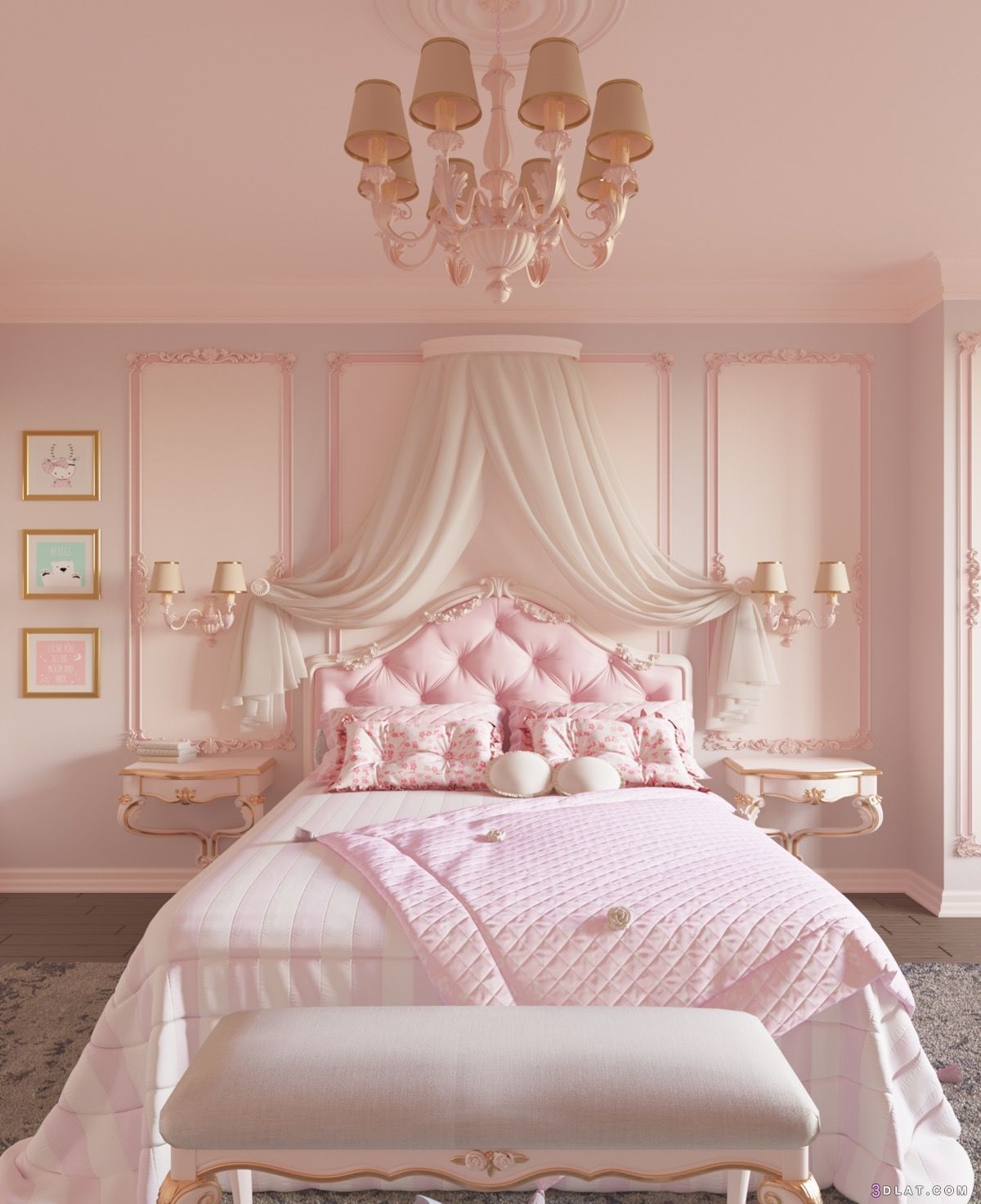 غرف نوم باللون الوردى الفاتح2023،ارق غرف نوم بناتى،غرف نوم كشمير