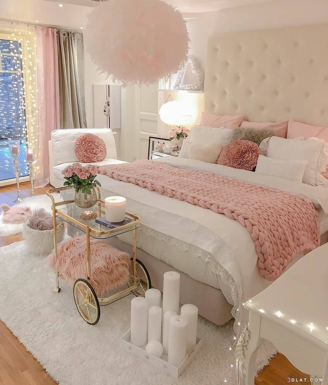 غرف نوم باللون الوردى الفاتح2022،ارق غرف نوم بناتى،غرف نوم كشمير