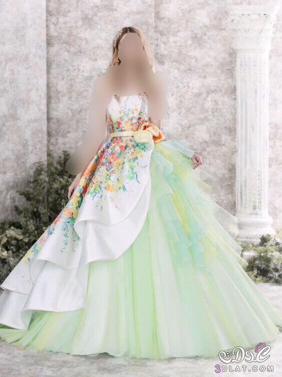 فساتين زفاف منقوشه بالورود بالوان رائعه ، فستان زفاف هذا العام بالالوان