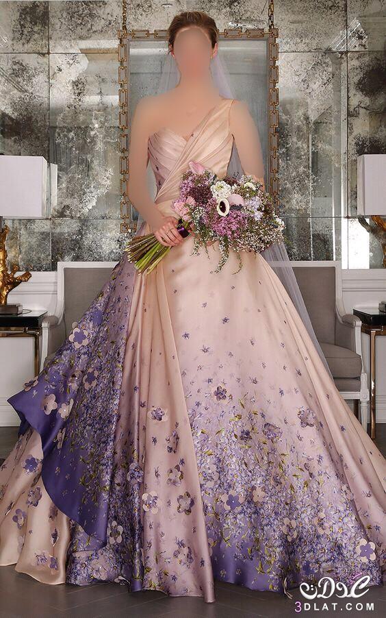 فساتين زفاف منقوشه بالورود بالوان رائعه ، فستان زفاف هذا العام بالالوان ٢