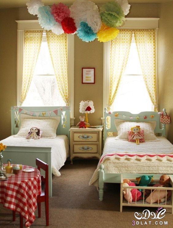 أحدث موديلات غرف نوم مودرن للأطفال بسريرين منفصلين ذات تصميم والوان مميزة ، غرف نوم
