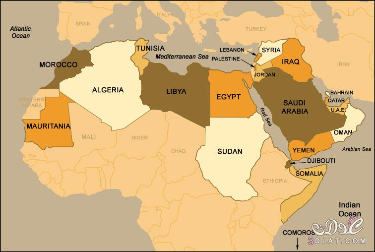 خريطة الوطن العربي الجديدة - ملونة - وصماء صور متعدده لخرائط الوطن العربي