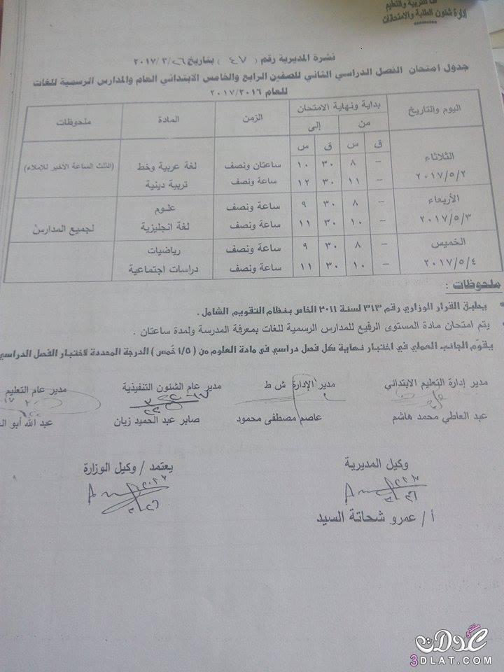 جداول امتحانات محافظة قنا 2024 الفصل الدراسى الثانى للمراحل الابتدائية