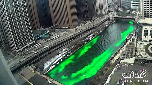 لهذا السبب، يُصبغ نهر شيكاغو باللون الأخضر مرة في كل عام
