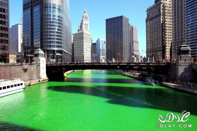 لهذا السبب، يُصبغ نهر شيكاغو باللون الأخضر مرة في كل عام