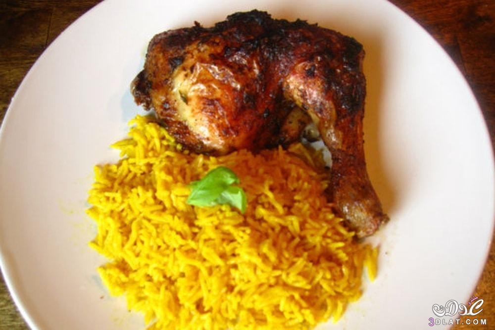 الدجاج المشوي,طريقة تحضير الدجاج المشوي,الدجاج المشوي بصوص الباربكيو والأرز بالكاري