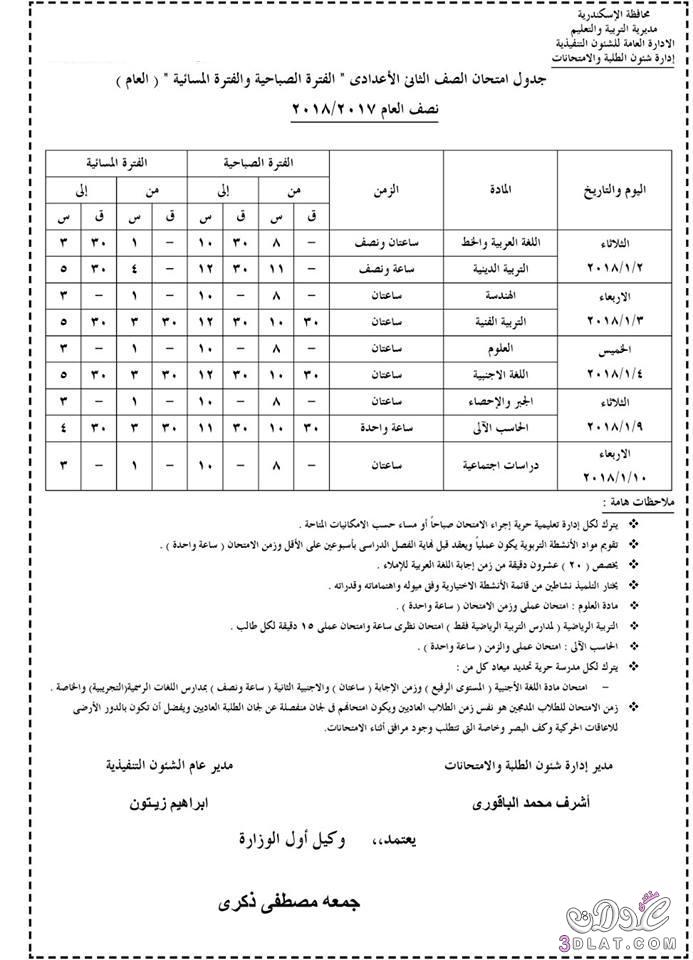 جدول امتحان الترم الأول محافظة الاسكندرية 2024 للمرحلة الاعدادية العام اللغات