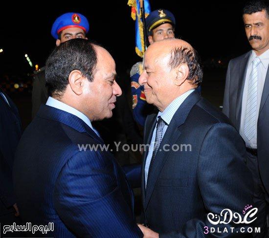السيسى يستقبل الرئيس اليمنى عبد ربه منصور هادى بمطار شرم الشيخ